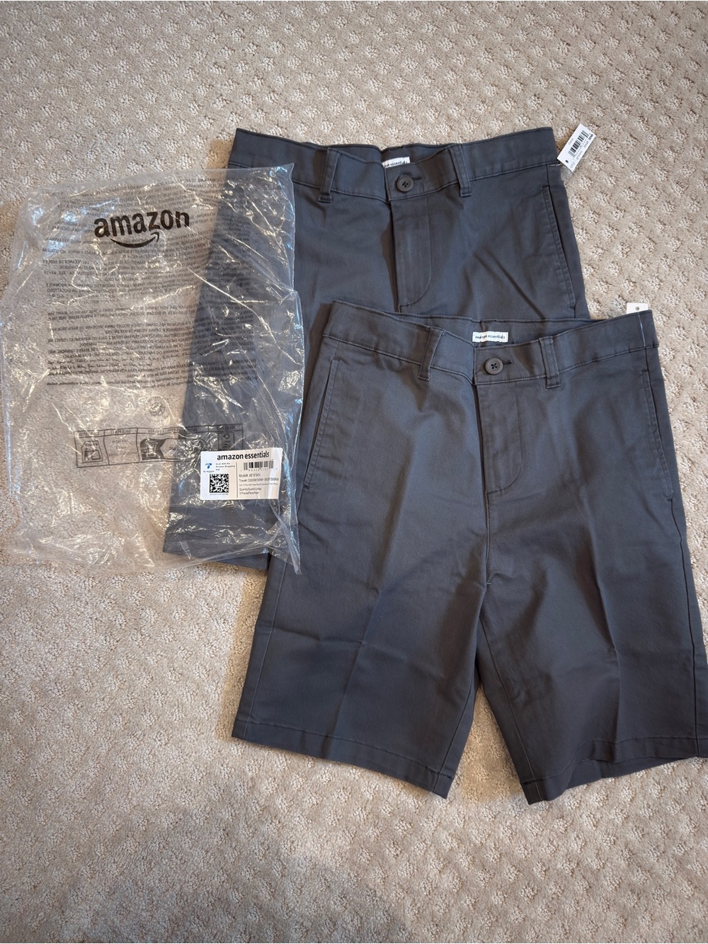 Amazon Essentials Charcoal Gray Kids Stretch Chino Shorts